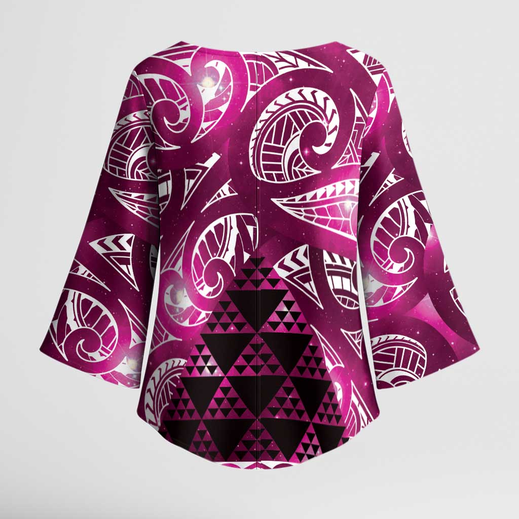 Matariki New Zealand Kimono Sleeve Blouse NZ Niho Taniwha Maori New Year Pink Galaxy