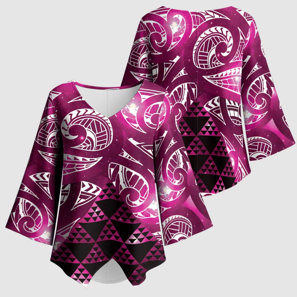 Matariki New Zealand Kimono Sleeve Blouse NZ Niho Taniwha Maori New Year Pink Galaxy