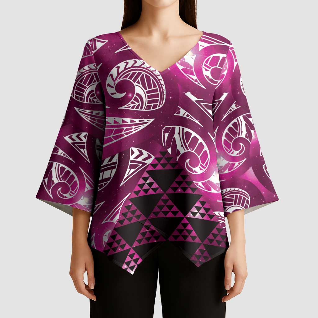 Matariki New Zealand Kimono Sleeve Blouse NZ Niho Taniwha Maori New Year Pink Galaxy