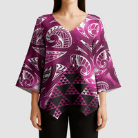 Matariki New Zealand Kimono Sleeve Blouse NZ Niho Taniwha Maori New Year Pink Galaxy