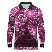Matariki New Zealand Long Sleeve Polo Shirt NZ Niho Taniwha Maori New Year Pink Galaxy