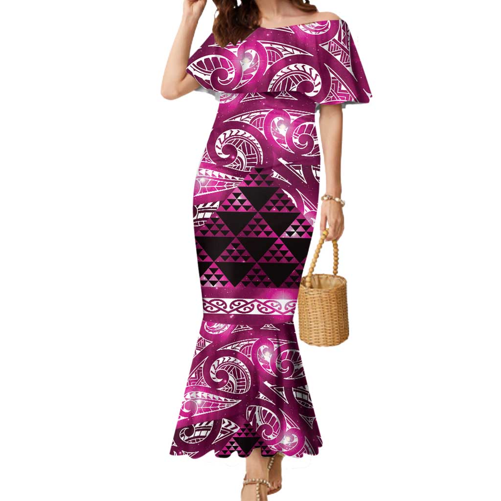 Matariki New Zealand Mermaid Dress NZ Niho Taniwha Maori New Year Pink Galaxy LT14 Women Pink - Polynesian Pride