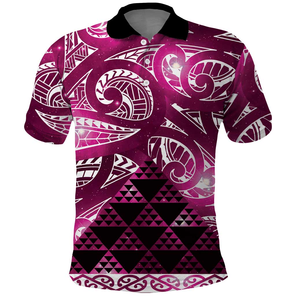Matariki New Zealand Polo Shirt NZ Niho Taniwha Maori New Year Pink Galaxy