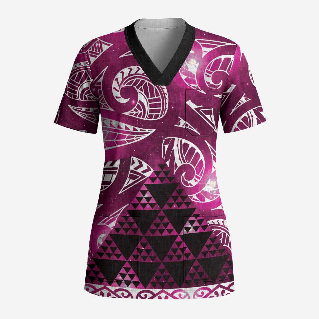 Matariki New Zealand Scrub Top NZ Niho Taniwha Maori New Year Pink Galaxy LT14 Adult Pink - Polynesian Pride