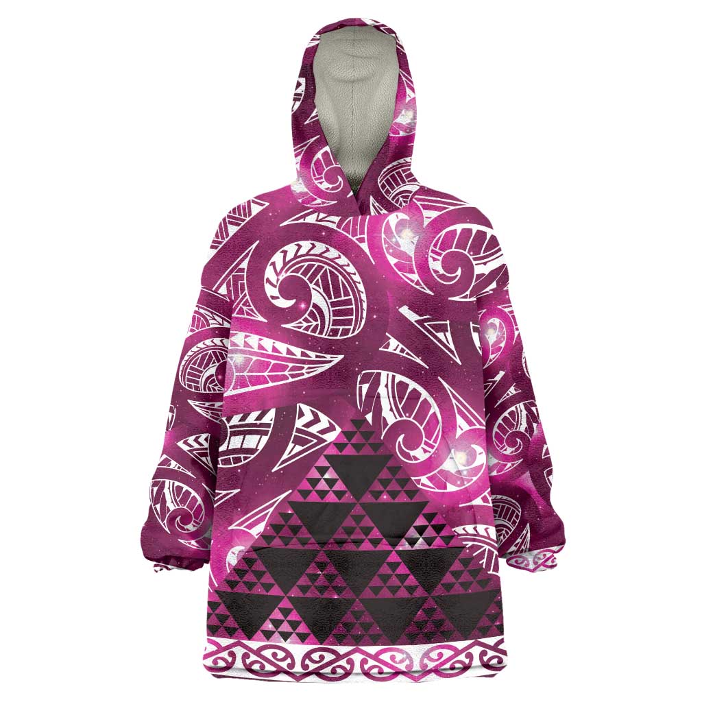 Matariki New Zealand Wearable Blanket Hoodie NZ Niho Taniwha Maori New Year Pink Galaxy