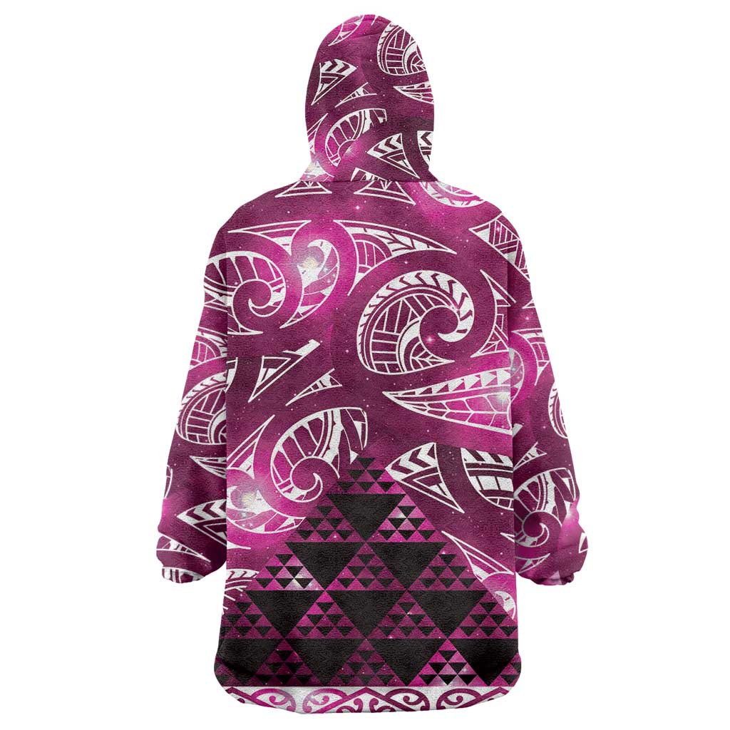 Matariki New Zealand Wearable Blanket Hoodie NZ Niho Taniwha Maori New Year Pink Galaxy