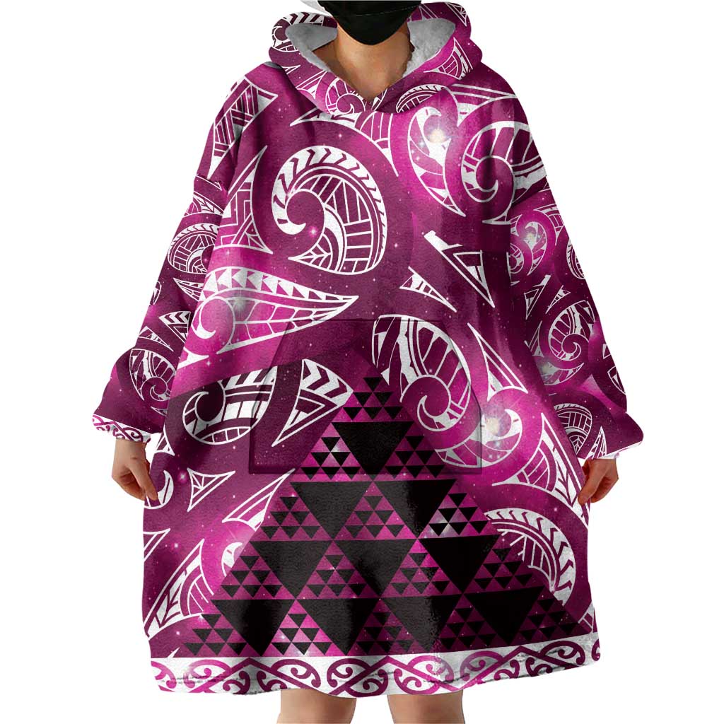 Matariki New Zealand Wearable Blanket Hoodie NZ Niho Taniwha Maori New Year Pink Galaxy