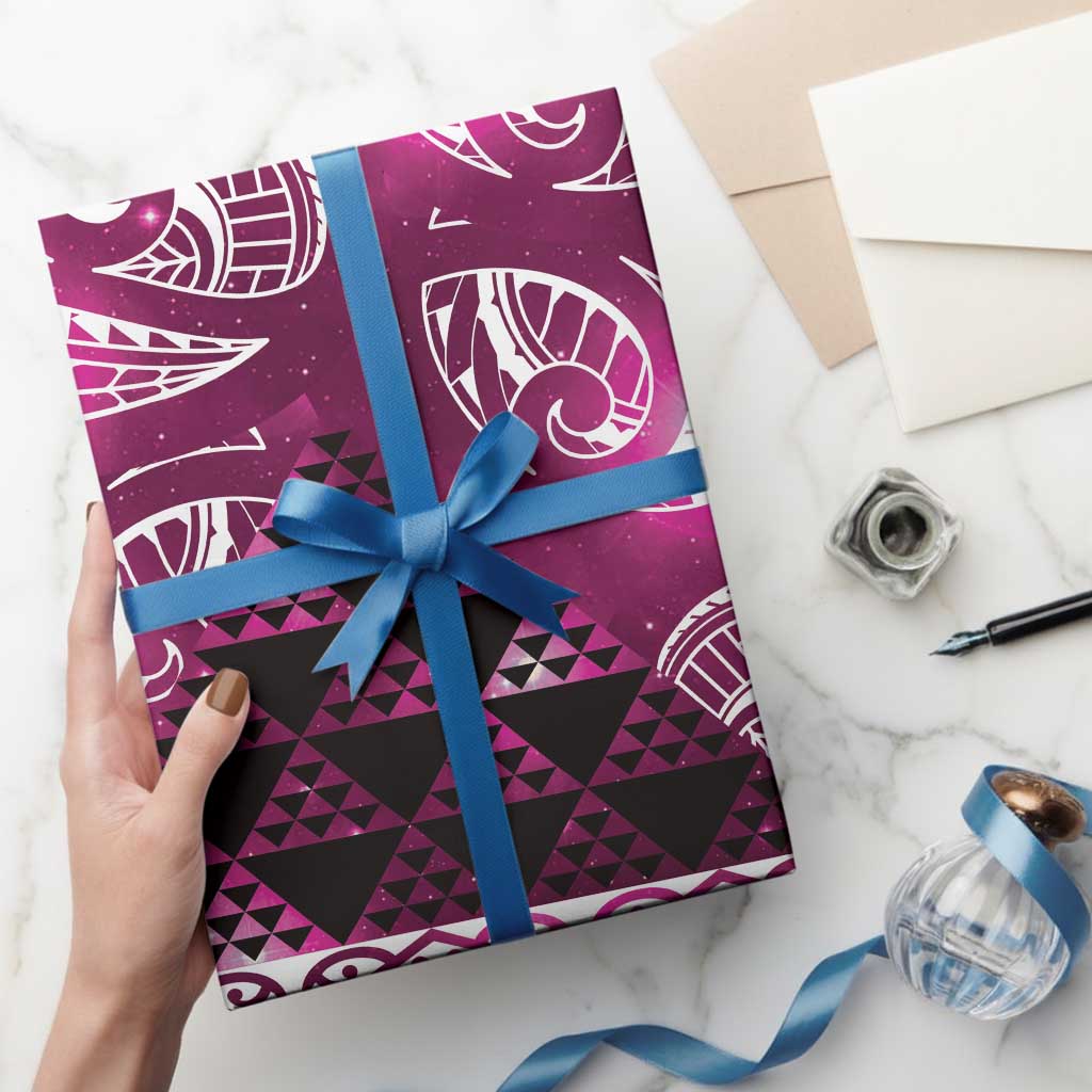 Matariki New Zealand Wrapping Paper NZ Niho Taniwha Maori New Year Pink Galaxy LT14 - Polynesian Pride