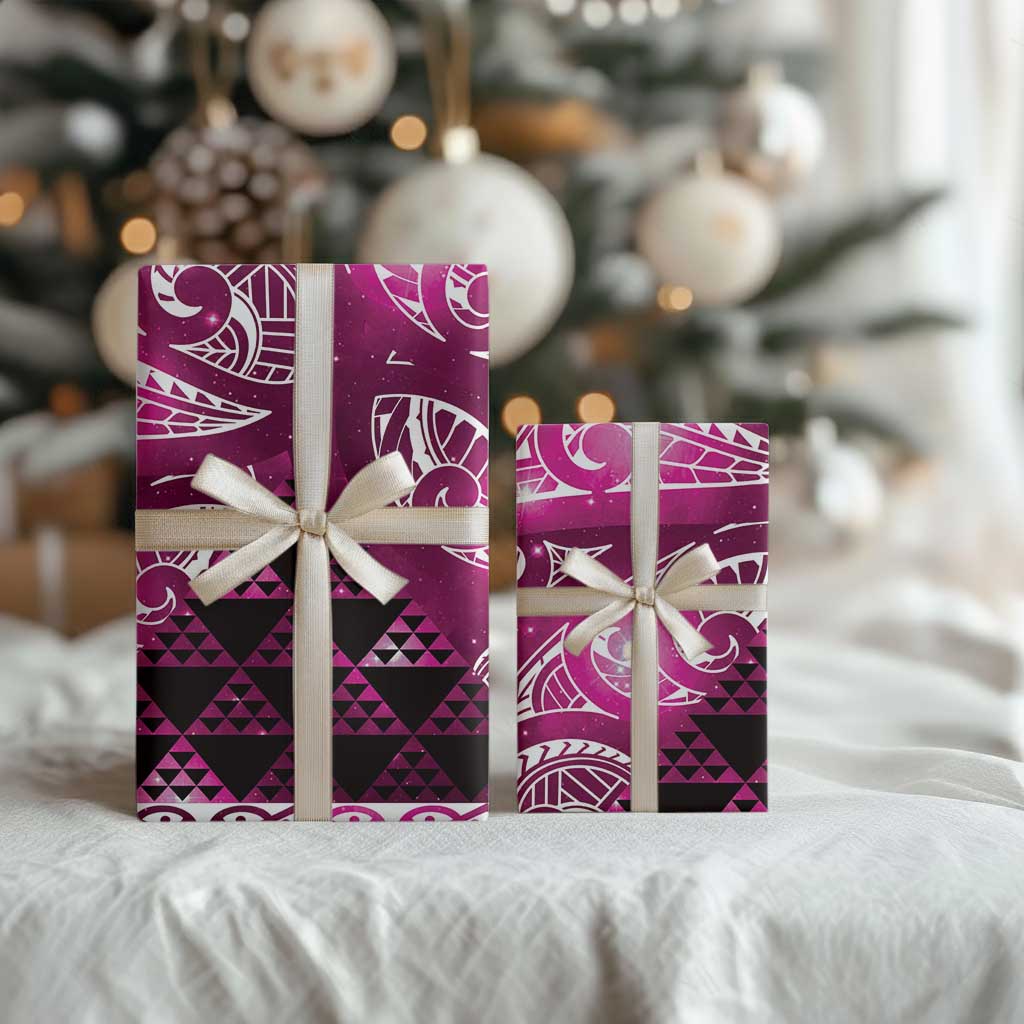 Matariki New Zealand Wrapping Paper NZ Niho Taniwha Maori New Year Pink Galaxy LT14 - Polynesian Pride