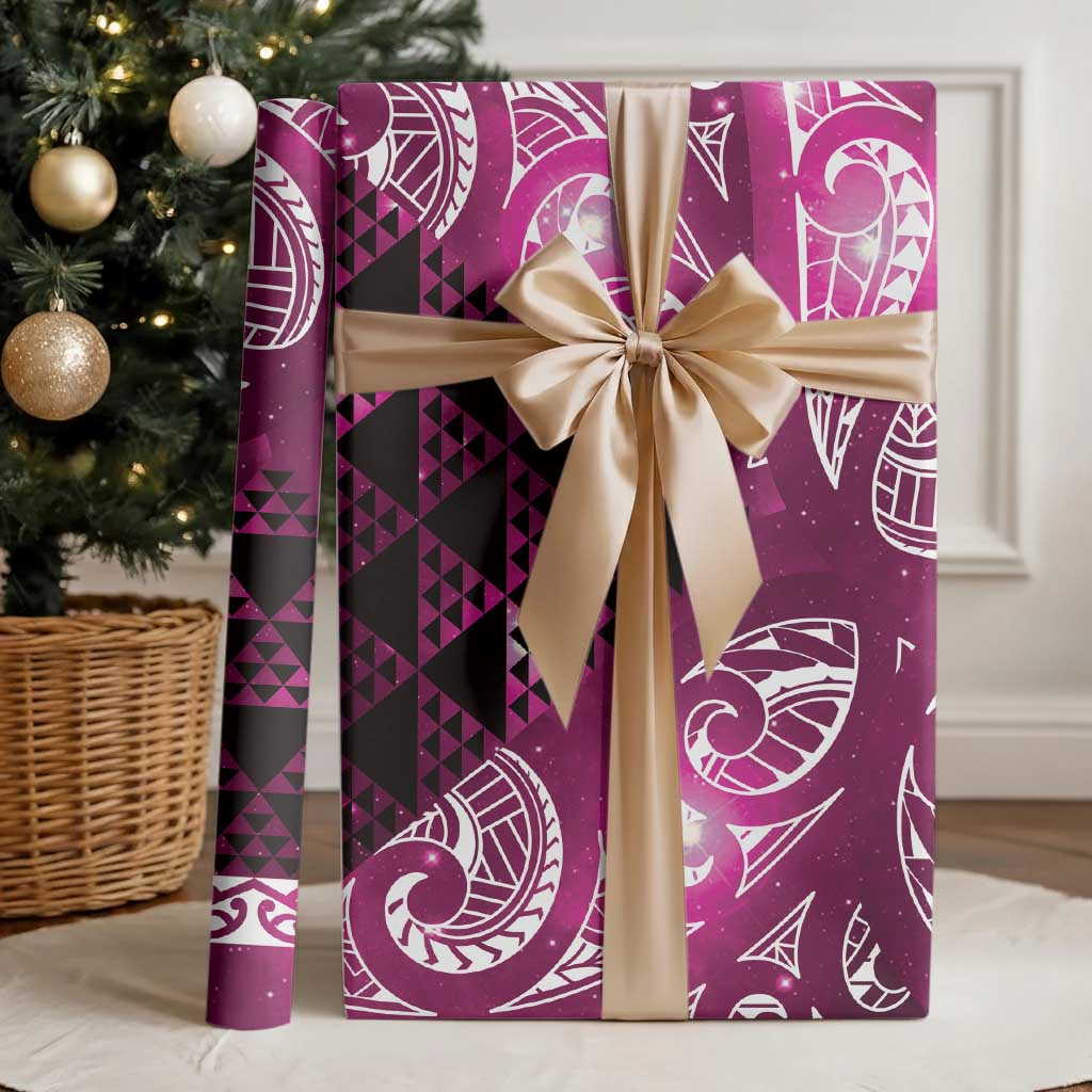 Matariki New Zealand Wrapping Paper NZ Niho Taniwha Maori New Year Pink Galaxy LT14 - Polynesian Pride