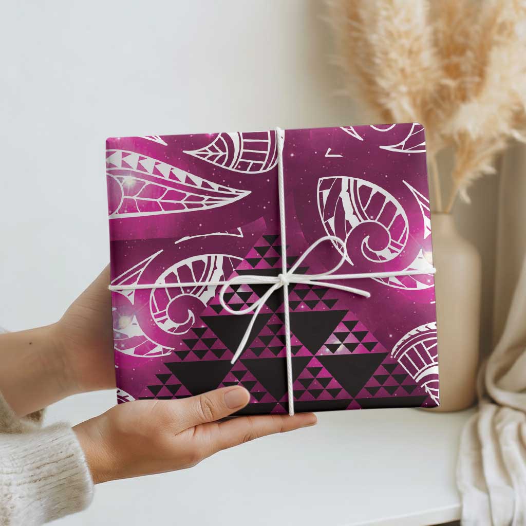Matariki New Zealand Wrapping Paper NZ Niho Taniwha Maori New Year Pink Galaxy LT14 - Polynesian Pride
