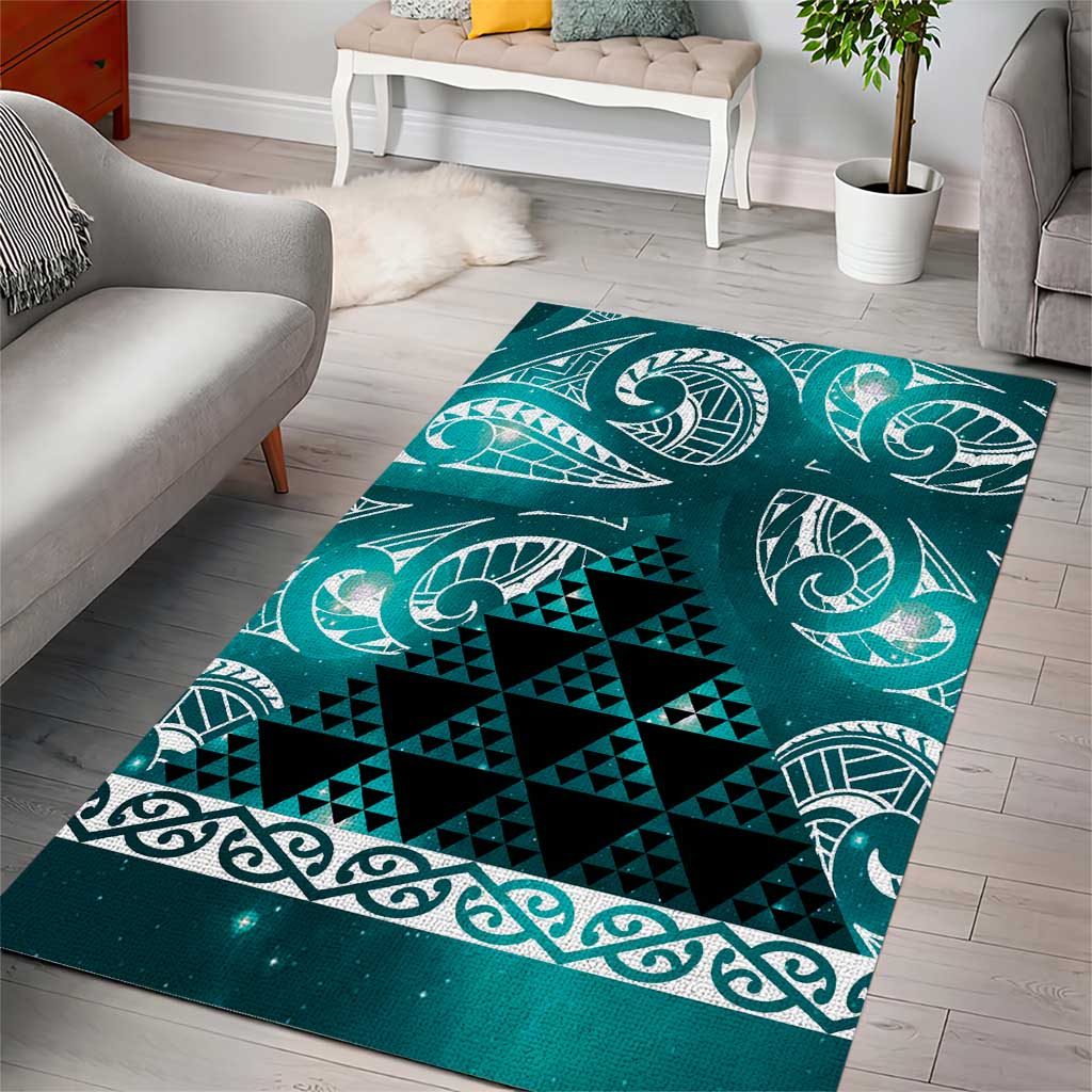 Matariki New Zealand Area Rug NZ Niho Taniwha Maori New Year Cyan Galaxy LT14 - Polynesian Pride