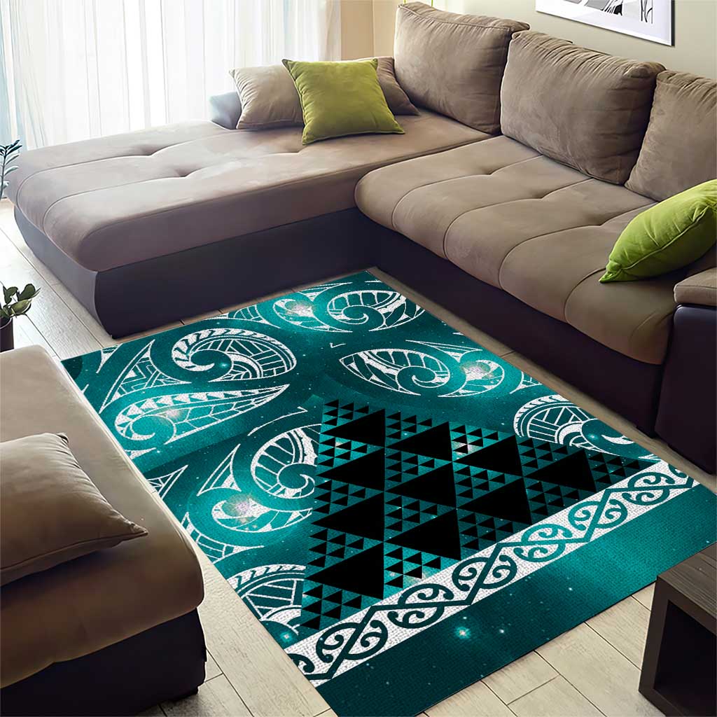 Matariki New Zealand Area Rug NZ Niho Taniwha Maori New Year Cyan Galaxy LT14 - Polynesian Pride