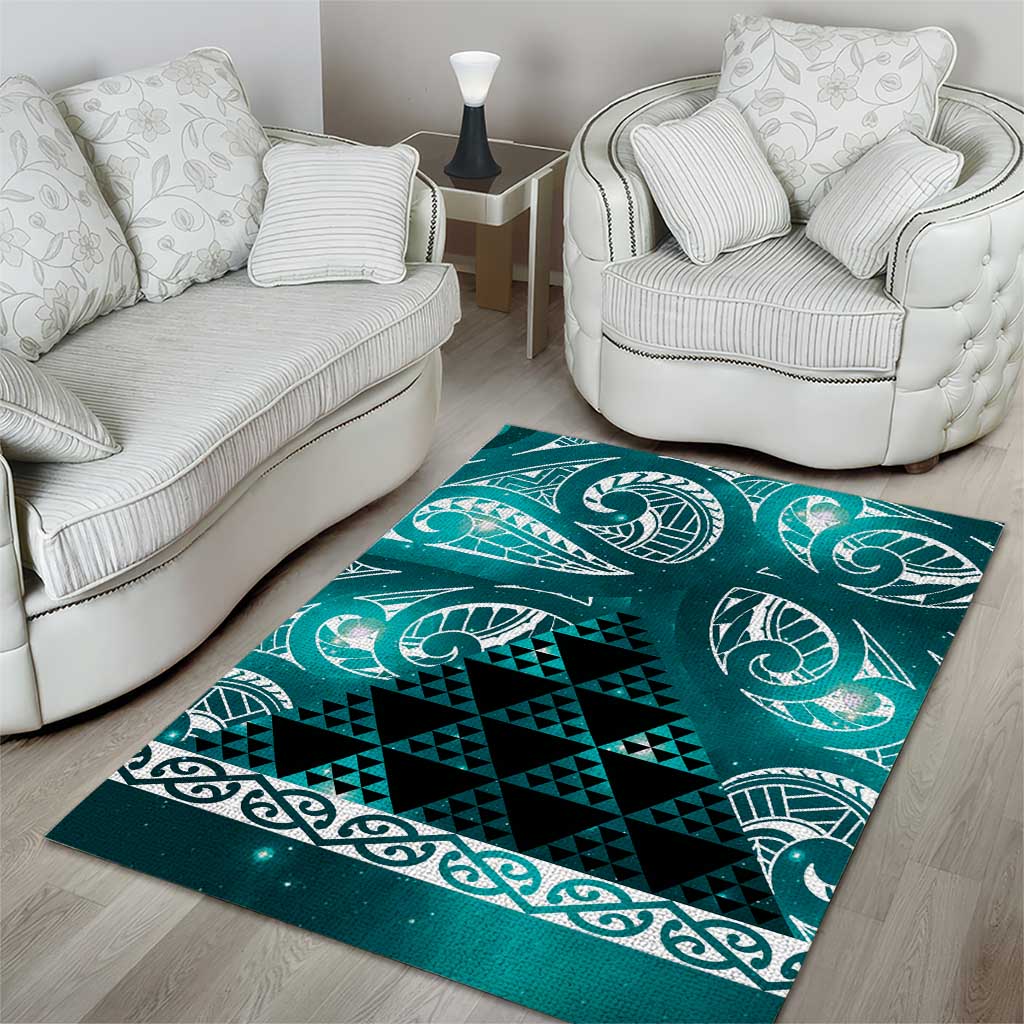 Matariki New Zealand Area Rug NZ Niho Taniwha Maori New Year Cyan Galaxy LT14 - Polynesian Pride