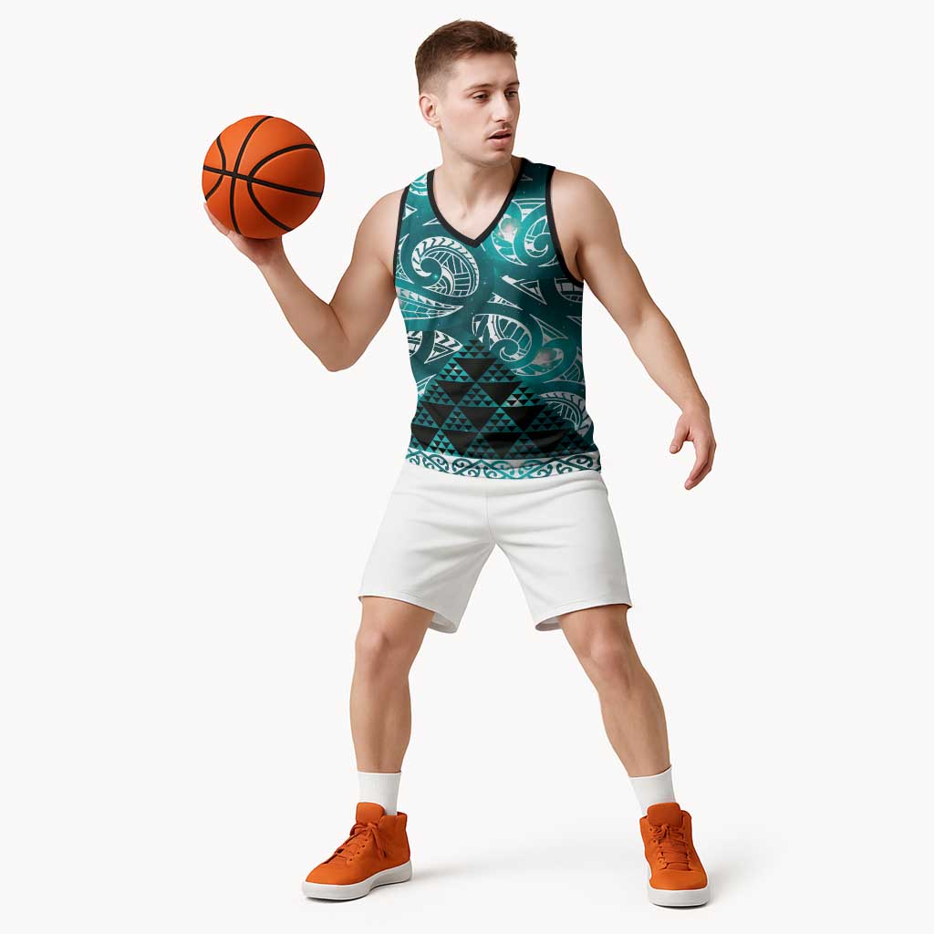 Matariki New Zealand Basketball Jersey NZ Niho Taniwha Maori New Year Cyan Galaxy