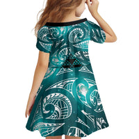 Matariki New Zealand Family Matching Off Shoulder Short Dress and Hawaiian Shirt NZ Niho Taniwha Maori New Year Cyan Galaxy