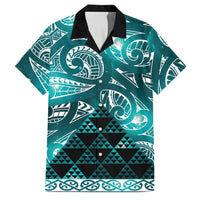 Matariki New Zealand Family Matching Off Shoulder Short Dress and Hawaiian Shirt NZ Niho Taniwha Maori New Year Cyan Galaxy