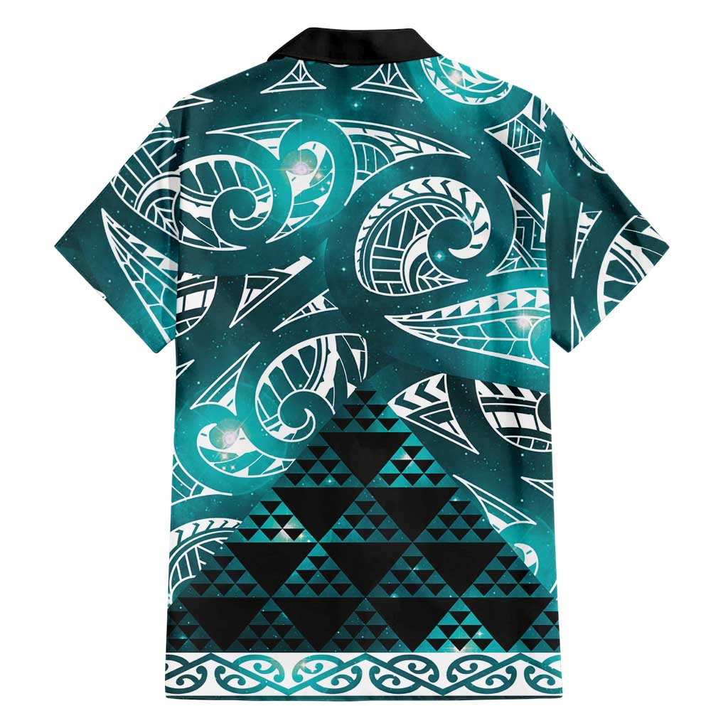 Matariki New Zealand Family Matching Off Shoulder Short Dress and Hawaiian Shirt NZ Niho Taniwha Maori New Year Cyan Galaxy
