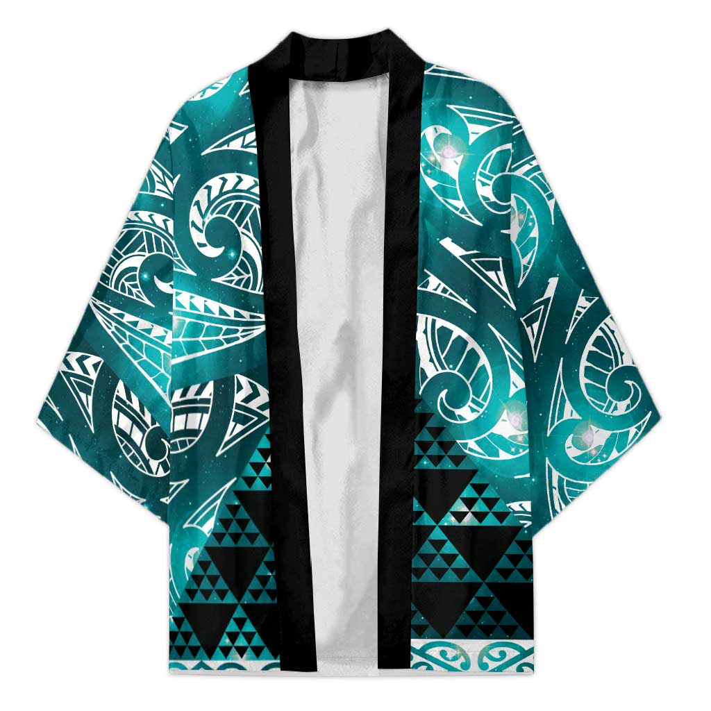Matariki New Zealand Kimono NZ Niho Taniwha Maori New Year Cyan Galaxy LT14 Unisex Cyan - Polynesian Pride