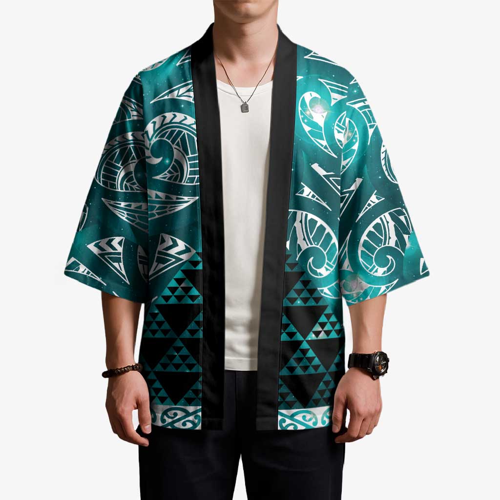 Matariki New Zealand Kimono NZ Niho Taniwha Maori New Year Cyan Galaxy LT14 - Polynesian Pride