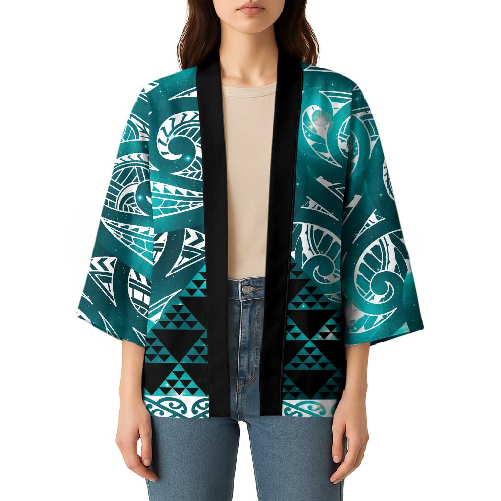 Matariki New Zealand Kimono NZ Niho Taniwha Maori New Year Cyan Galaxy LT14 - Polynesian Pride