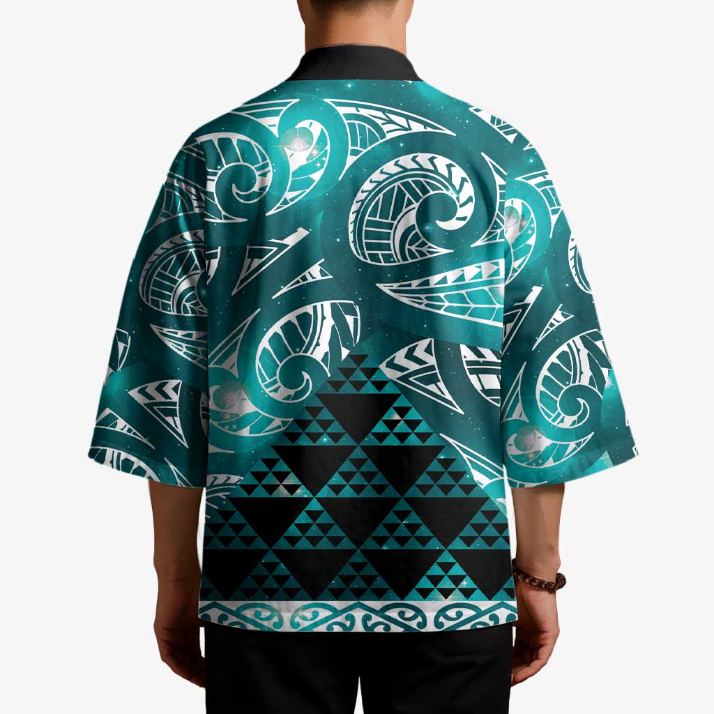 Matariki New Zealand Kimono NZ Niho Taniwha Maori New Year Cyan Galaxy LT14 - Polynesian Pride