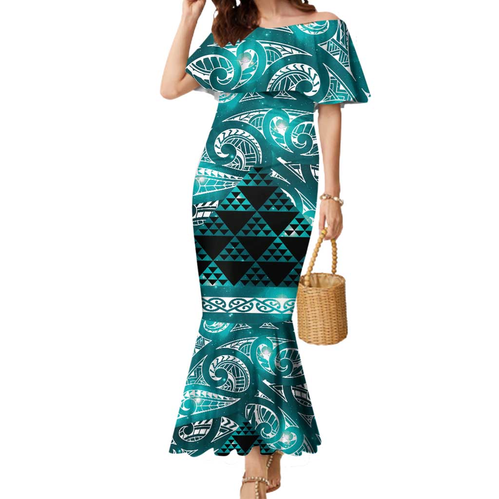 Matariki New Zealand Mermaid Dress NZ Niho Taniwha Maori New Year Cyan Galaxy LT14 Women Cyan - Polynesian Pride