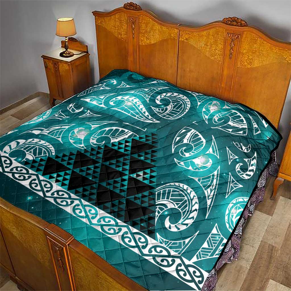 Matariki New Zealand Quilt NZ Niho Taniwha Maori New Year Cyan Galaxy LT14 - Polynesian Pride