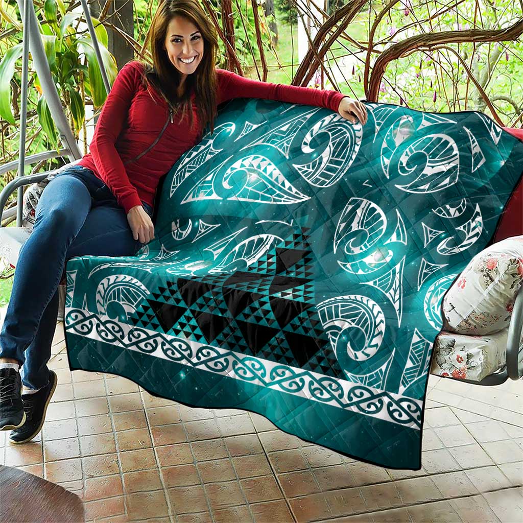 Matariki New Zealand Quilt NZ Niho Taniwha Maori New Year Cyan Galaxy LT14 - Polynesian Pride