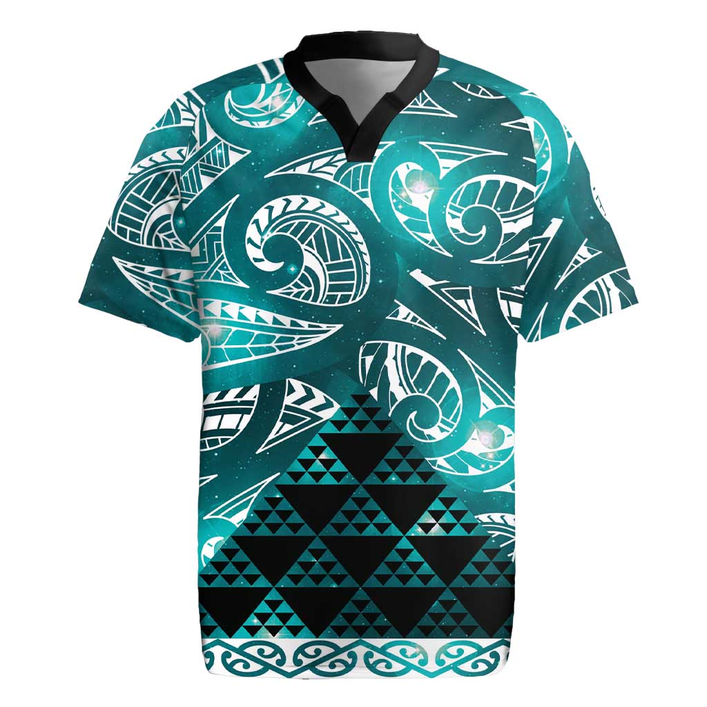 Matariki New Zealand Rugby Jersey NZ Niho Taniwha Maori New Year Cyan Galaxy LT14 Cyan - Polynesian Pride