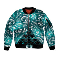 Matariki New Zealand Sleeve Zip Bomber Jacket NZ Niho Taniwha Maori New Year Cyan Galaxy LT14 Unisex Cyan - Polynesian Pride