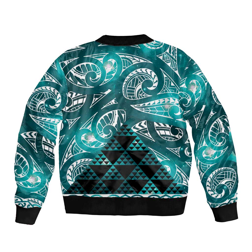 Matariki New Zealand Sleeve Zip Bomber Jacket NZ Niho Taniwha Maori New Year Cyan Galaxy LT14 - Polynesian Pride