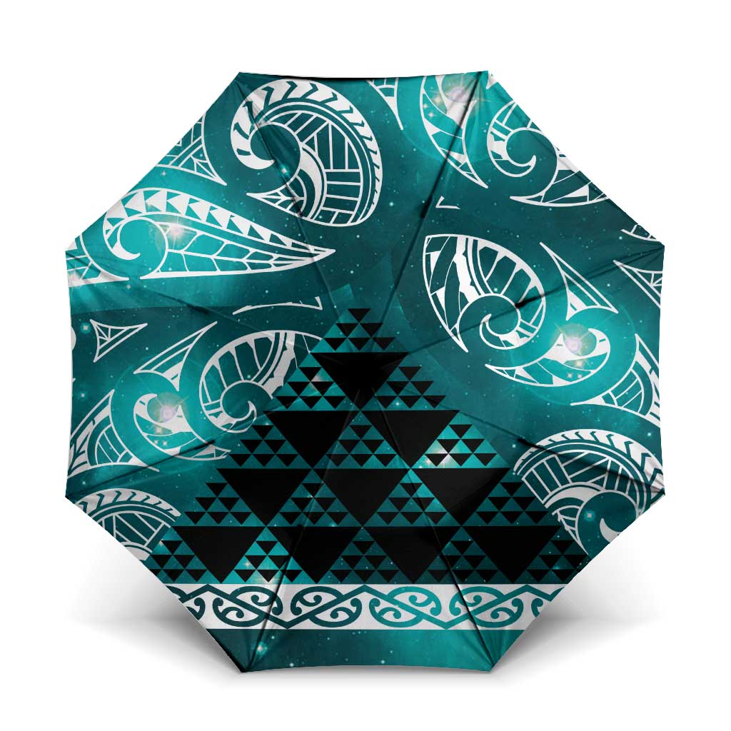 Matariki New Zealand Umbrella NZ Niho Taniwha Maori New Year Cyan Galaxy LT14 One Size Folded 11.42 inch Opened Diameter 37.4 inch Cyan - Polynesian Pride