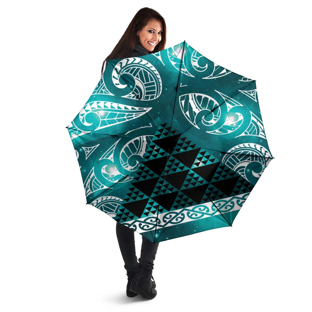 Matariki New Zealand Umbrella NZ Niho Taniwha Maori New Year Cyan Galaxy LT14 - Polynesian Pride