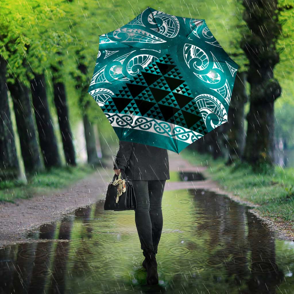 Matariki New Zealand Umbrella NZ Niho Taniwha Maori New Year Cyan Galaxy LT14 - Polynesian Pride