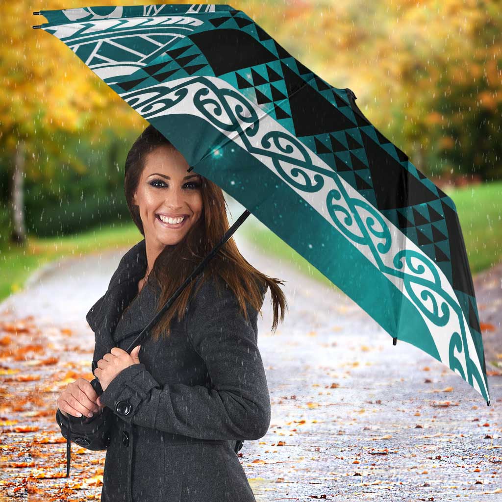 Matariki New Zealand Umbrella NZ Niho Taniwha Maori New Year Cyan Galaxy LT14 - Polynesian Pride