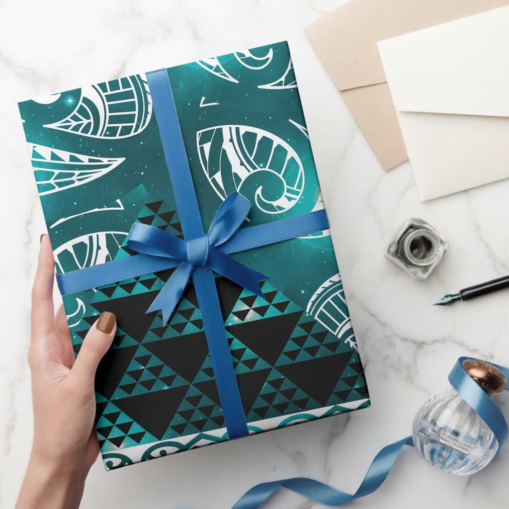 Matariki New Zealand Wrapping Paper NZ Niho Taniwha Maori New Year Cyan Galaxy LT14 - Polynesian Pride