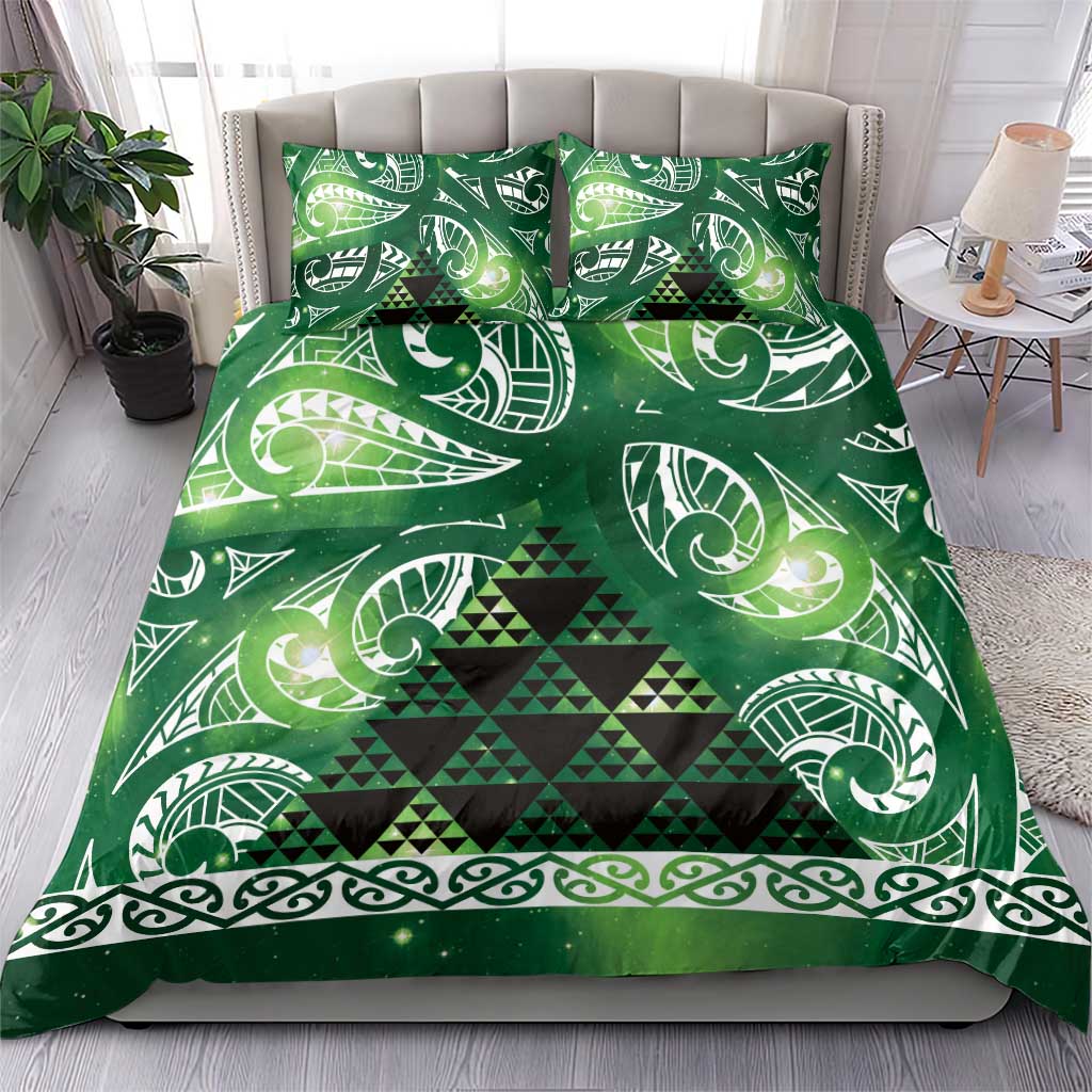 Matariki New Zealand Bedding Set NZ Niho Taniwha Maori New Year Green Galaxy