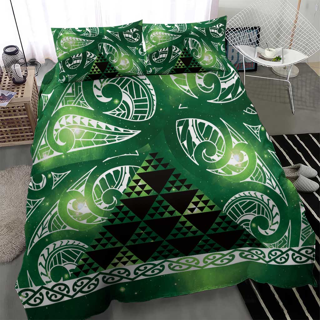 Matariki New Zealand Bedding Set NZ Niho Taniwha Maori New Year Green Galaxy