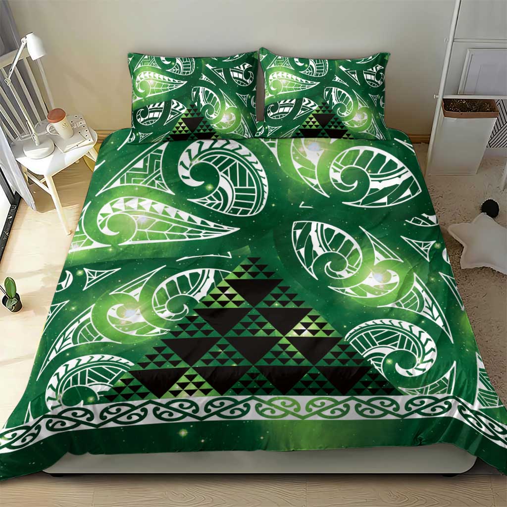 Matariki New Zealand Bedding Set NZ Niho Taniwha Maori New Year Green Galaxy