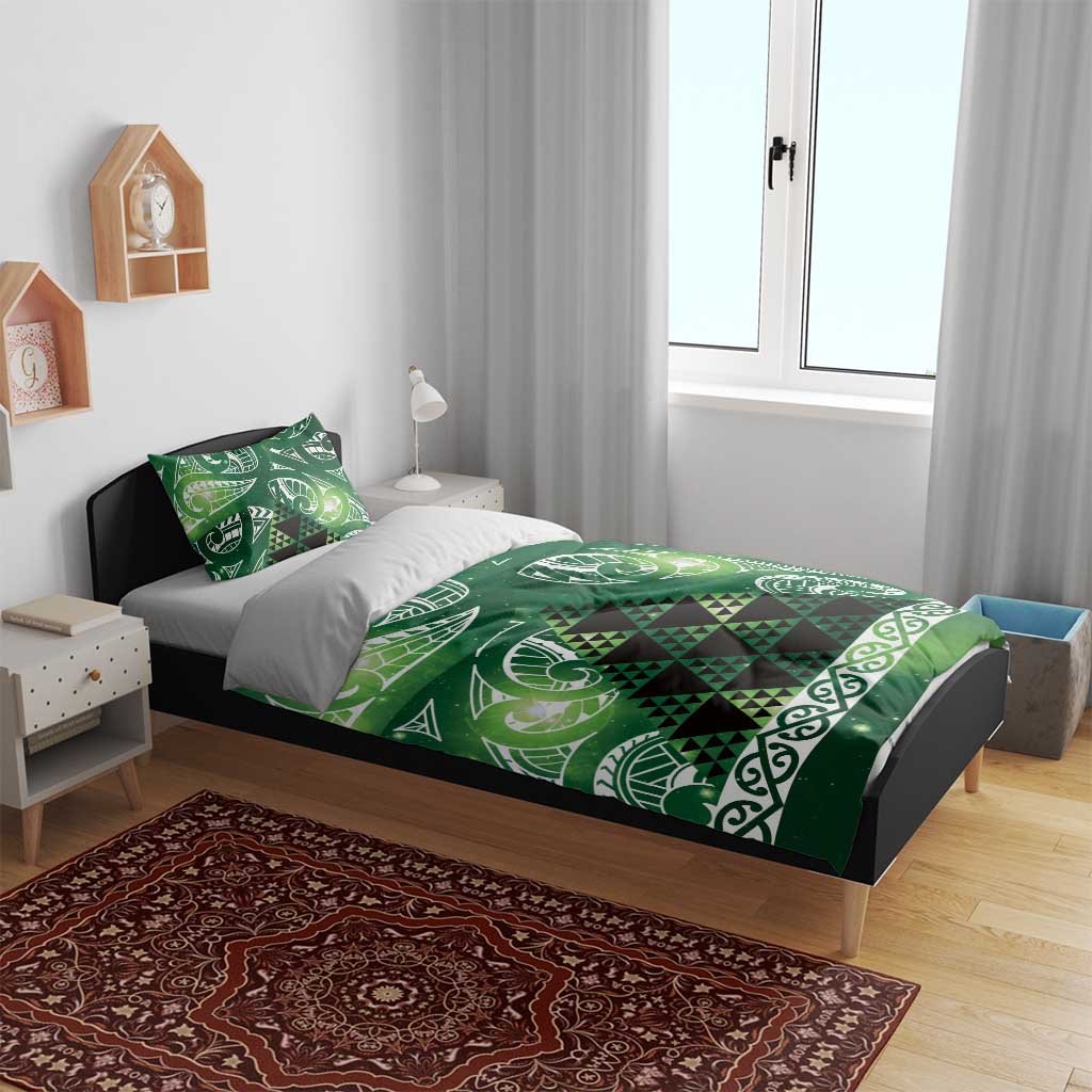 Matariki New Zealand Bedding Set NZ Niho Taniwha Maori New Year Green Galaxy
