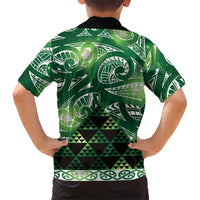 Matariki New Zealand Family Matching Off Shoulder Short Dress and Hawaiian Shirt NZ Niho Taniwha Maori New Year Green Galaxy