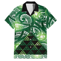 Matariki New Zealand Family Matching Off Shoulder Short Dress and Hawaiian Shirt NZ Niho Taniwha Maori New Year Green Galaxy