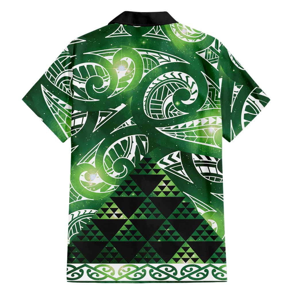 Matariki New Zealand Family Matching Off Shoulder Short Dress and Hawaiian Shirt NZ Niho Taniwha Maori New Year Green Galaxy