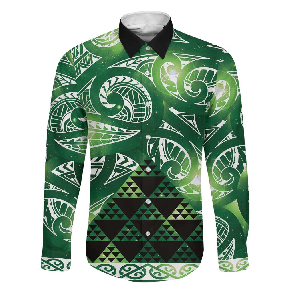 Matariki New Zealand Family Matching Off Shoulder Short Dress and Hawaiian Shirt NZ Niho Taniwha Maori New Year Green Galaxy
