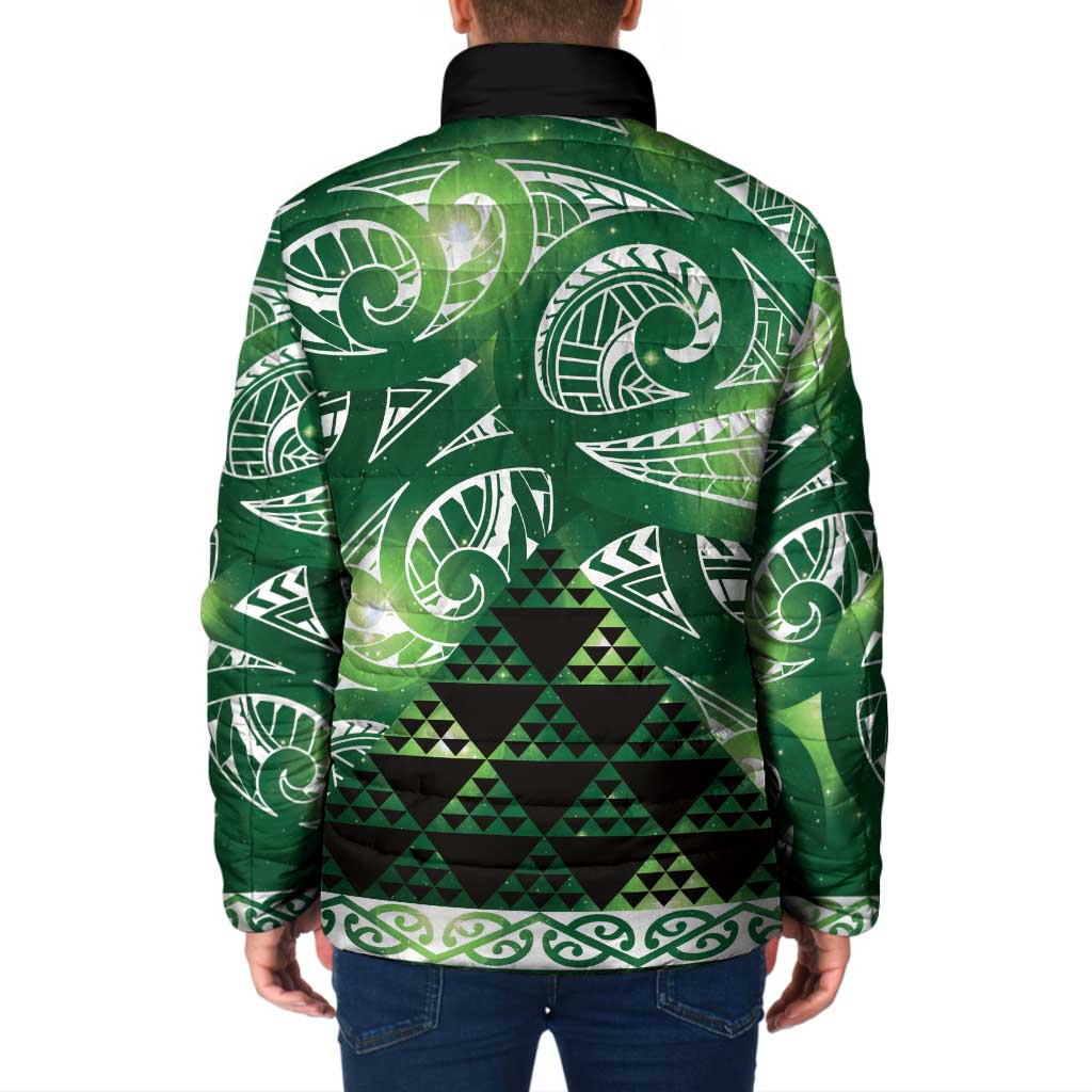 Matariki New Zealand Padded Jacket NZ Niho Taniwha Maori New Year Green Galaxy LT14 - Polynesian Pride