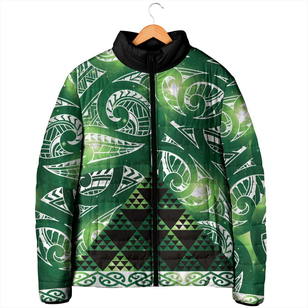 Matariki New Zealand Padded Jacket NZ Niho Taniwha Maori New Year Green Galaxy LT14 - Polynesian Pride