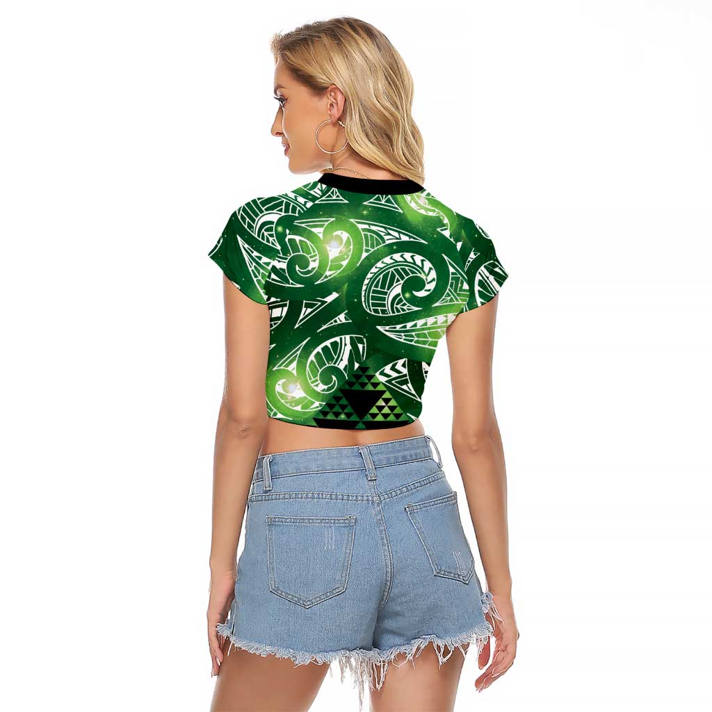 Matariki New Zealand Raglan Cropped T Shirt NZ Niho Taniwha Maori New Year Green Galaxy