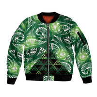 Matariki New Zealand Sleeve Zip Bomber Jacket NZ Niho Taniwha Maori New Year Green Galaxy LT14 Unisex Green - Polynesian Pride