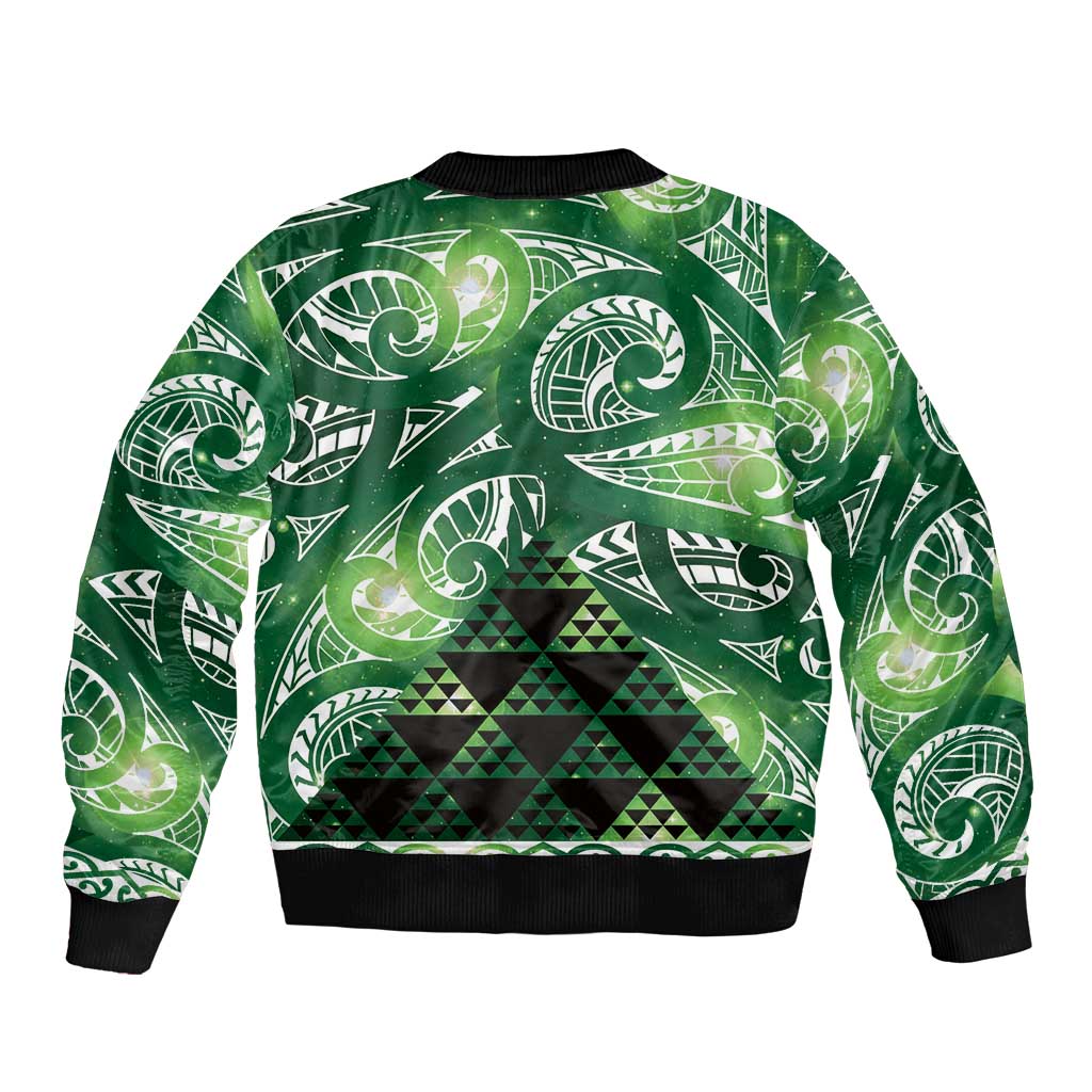 Matariki New Zealand Sleeve Zip Bomber Jacket NZ Niho Taniwha Maori New Year Green Galaxy LT14 - Polynesian Pride
